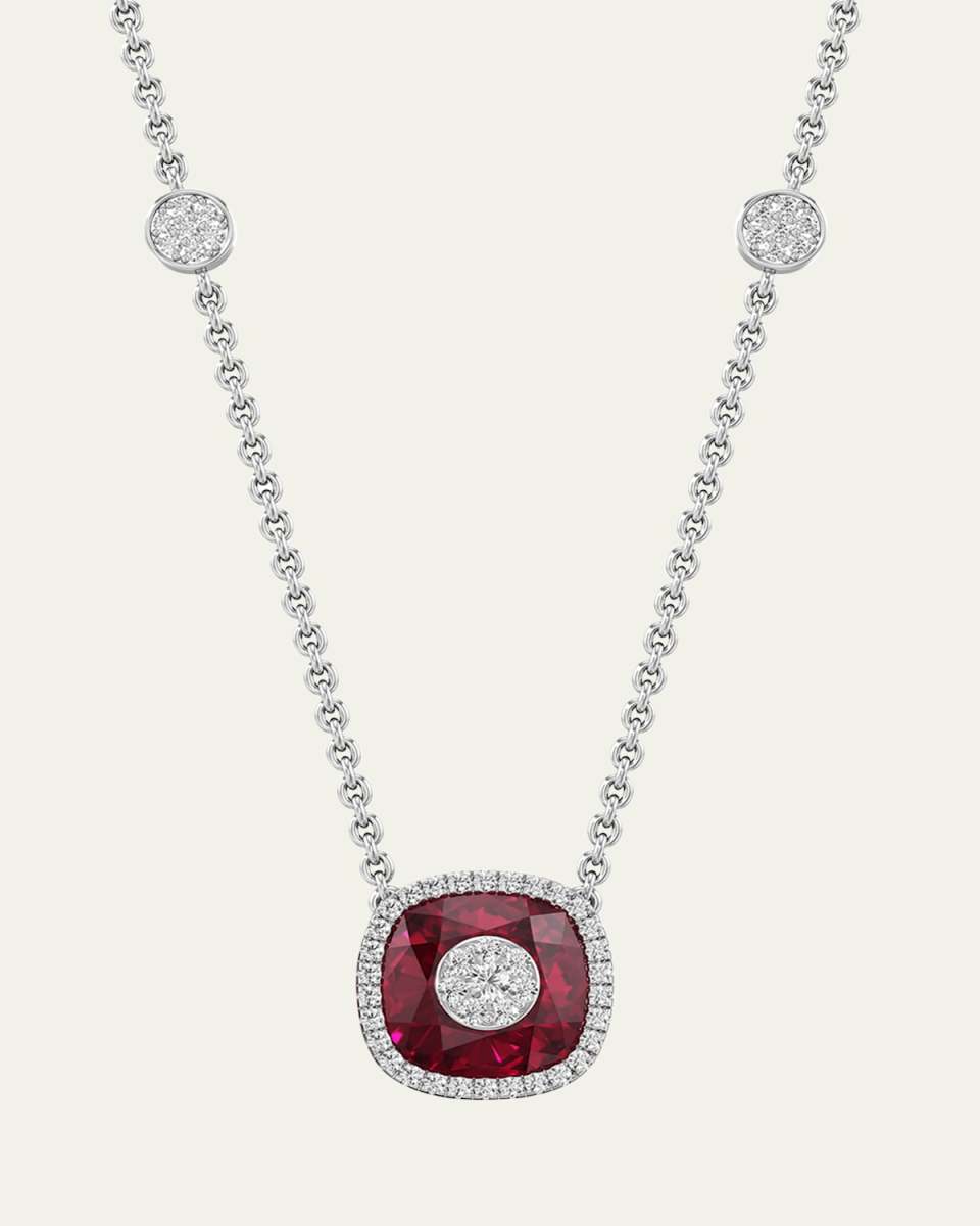 18K White Gold 10mm Cushion-Cut Fusion Necklace with Diamonds